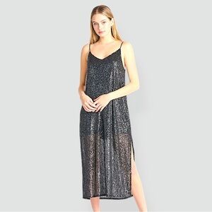 Black Tape Rhonnie Sequin Midi Dress with High Thigh Slits